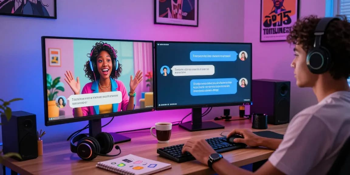 Engaging with an nsfw chat bot in a modern digital workspace, featuring AI character interactions and vibrant ambient lighting.