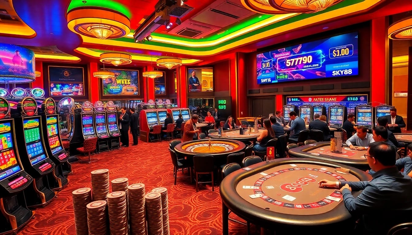 Experience thrilling gameplay at SKY88 casino with vibrant slot machines and exciting poker action.