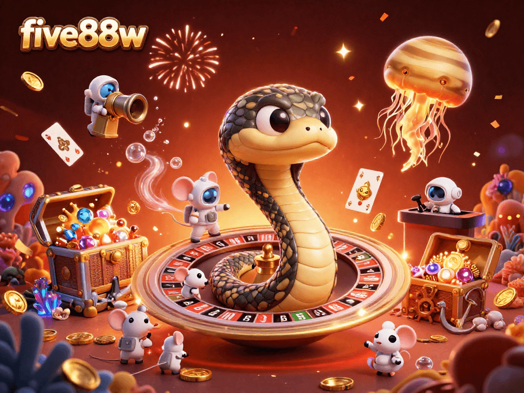 Join the thrilling action with five88w as cosmic gamblers enjoy a roulette wheel in space!
