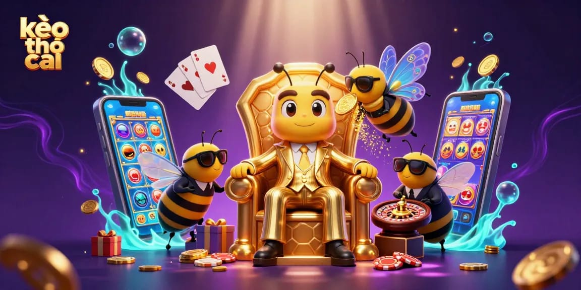 Experience the excitement of kèo nhà cái with vibrant 3D casino elements featuring a bee mob boss and games.