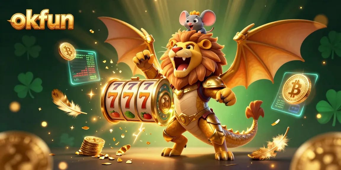 Experience thrilling jackpots with okfun's vibrant casino atmosphere in this captivating illustration.