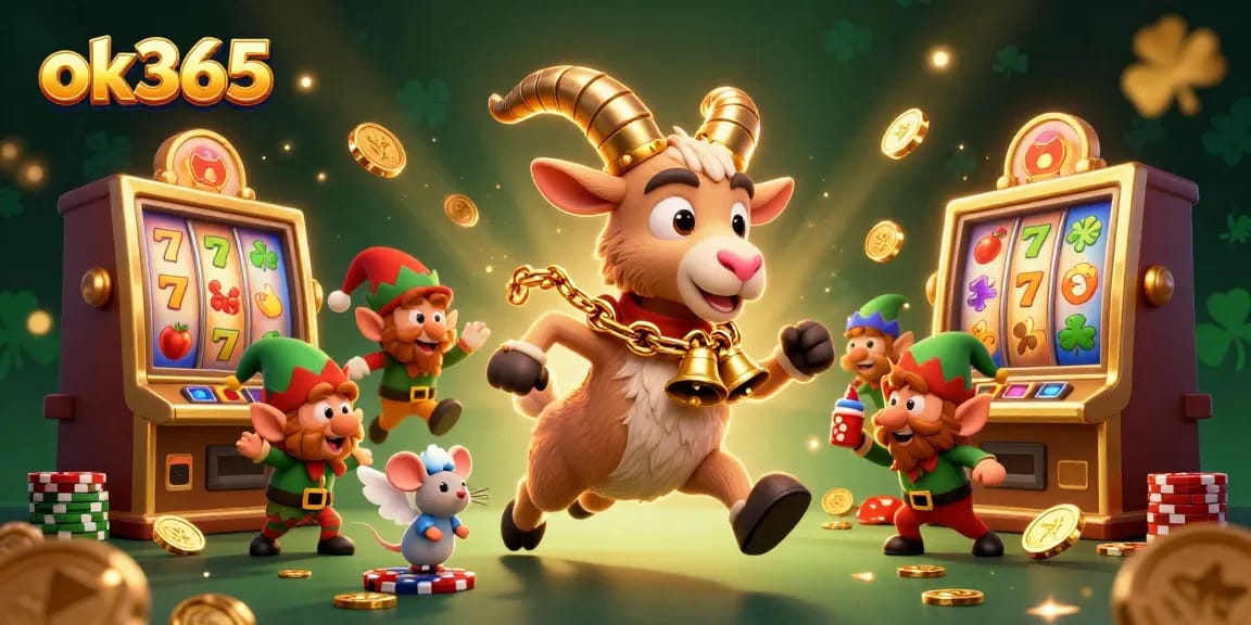 Experience thrilling gaming at OK365 with a lively holiday-horror casino scene featuring exciting slots.