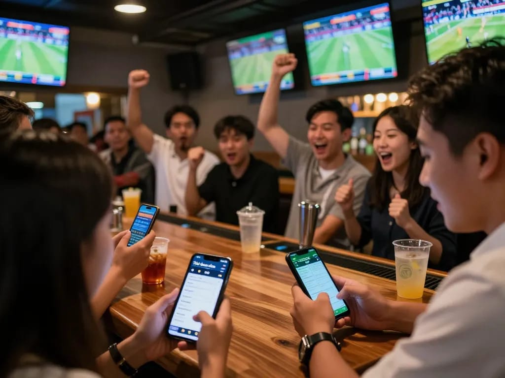 Engaged fans betting on Thể thao da88 sports events in a vibrant sports bar atmosphere