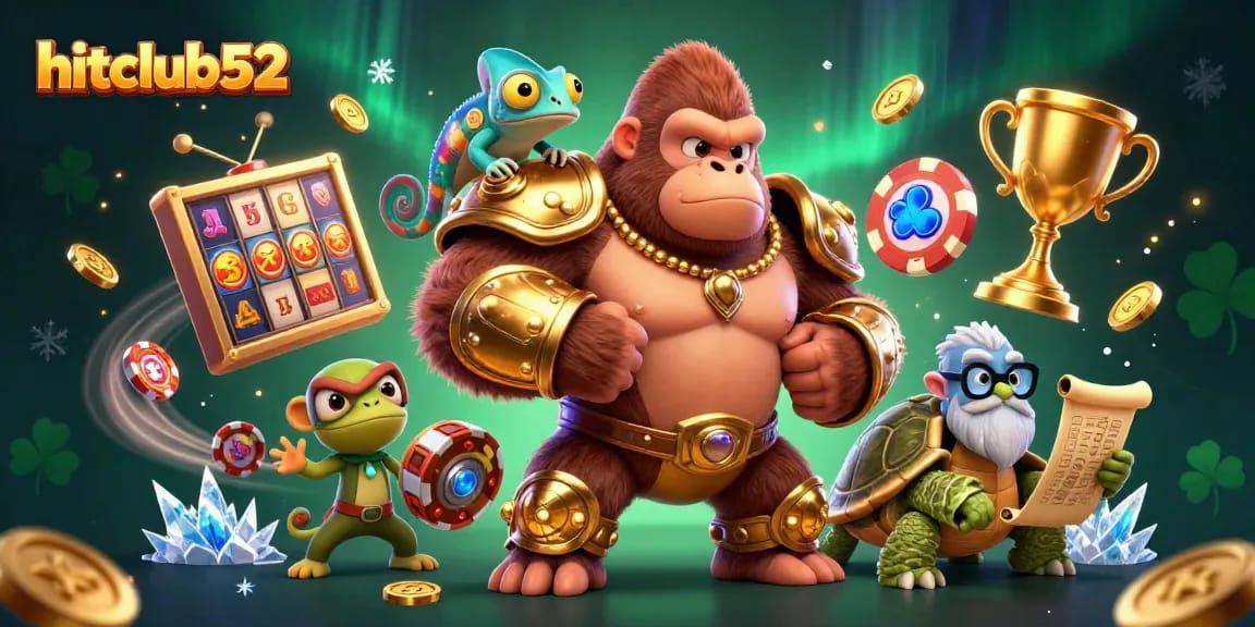 Spin the reels and win big with hitclub52's vibrant casino scene filled with action and excitement.