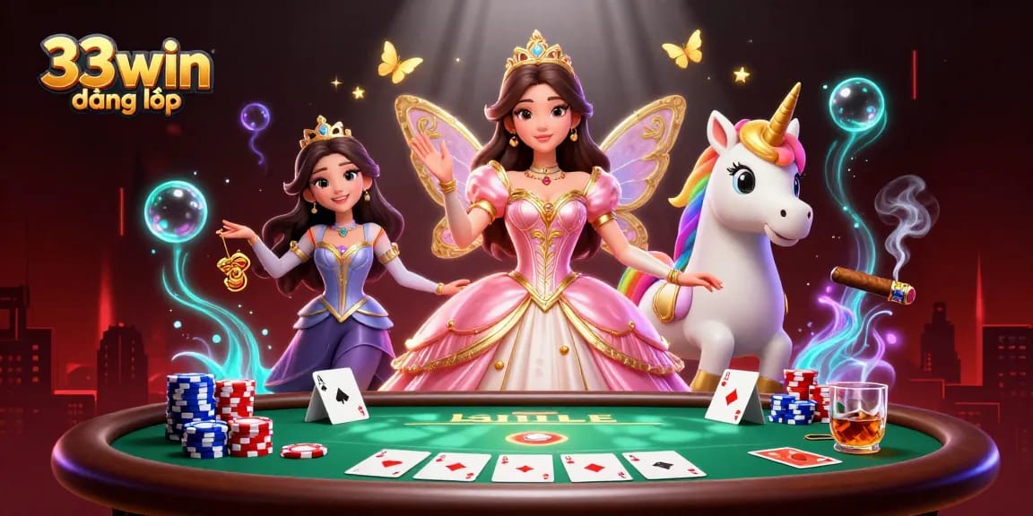 Engage with 33win đăng nhập as you navigate this vibrant casino illustration featuring poker excitement.