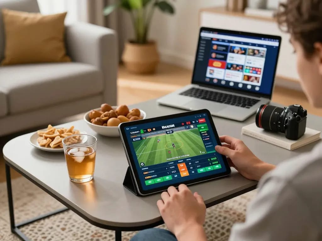 Experience dynamic betting strategies with lu88vip on a stylish tablet, all in a relaxed home setting.