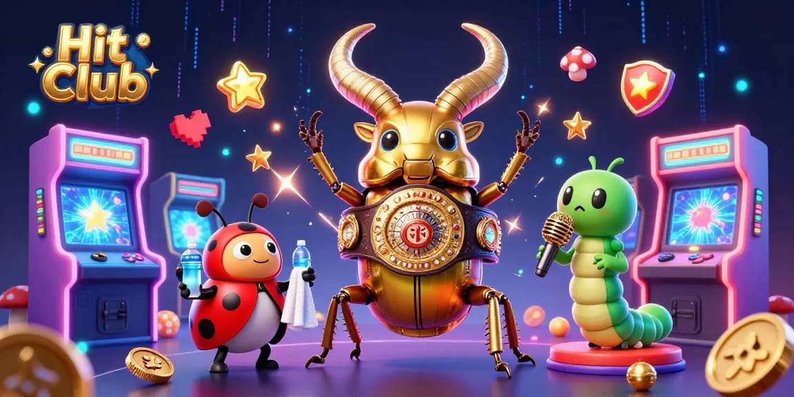 Engage in the Hit Club experience with vibrant characters in a lively casino-themed illustration.