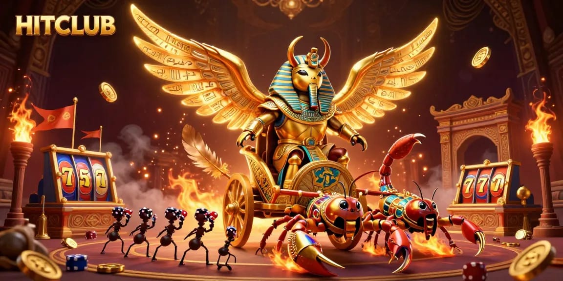 Experience thrill and excitement at HITCLUB's vibrant casino, complete with golden symbols and lively action.