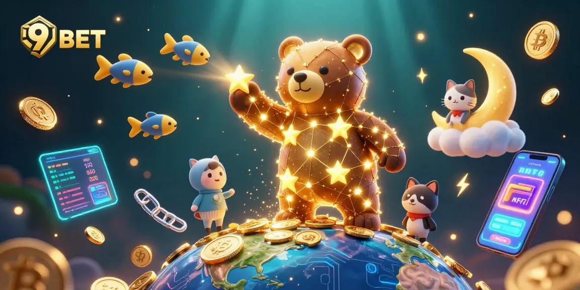 Experience thrilling gameplay with 9 BET in a dynamic, casino-themed illustration.