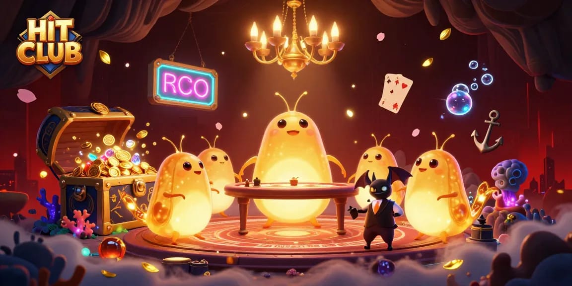 Engage in the HIT CLUB experience with illuminated glowworms and a bat dealer, creating a vibrant casino atmosphere.