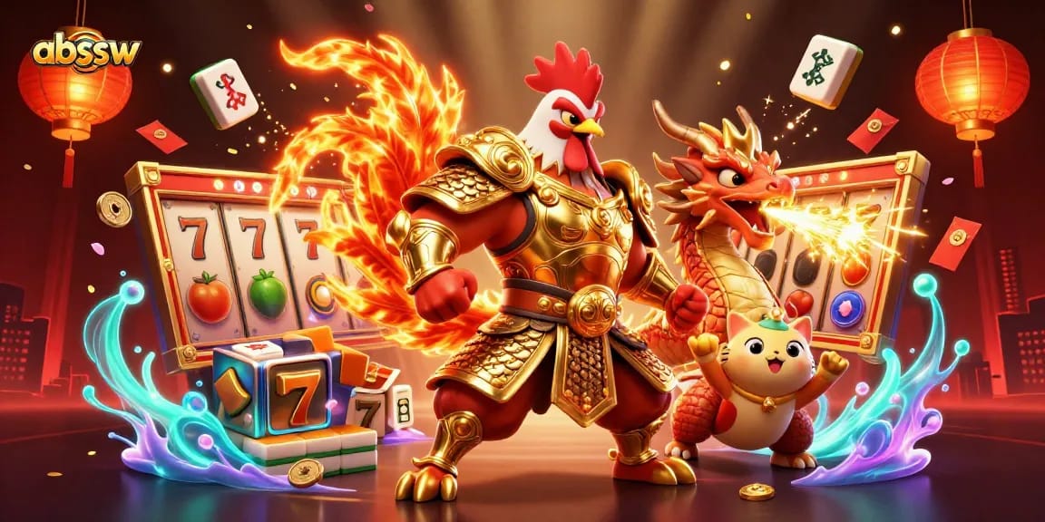 Engage in thrilling slots action with abssw, featuring an epic rooster warrior and dragon hatchling!