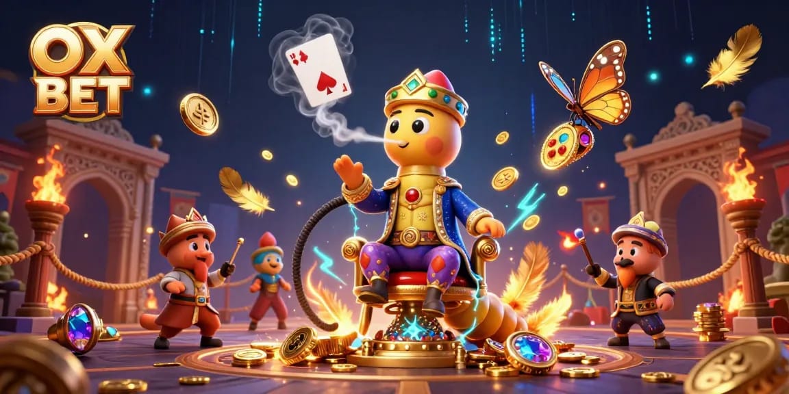 Experience thrilling gameplay at OX BET with vibrant casino elements in a captivating 3D illustration.