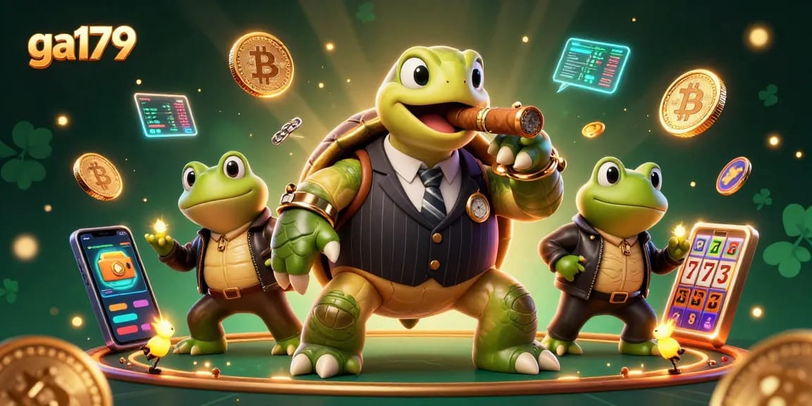 Bet on ga179 with a dynamic 3D illustration showcasing a snapping turtle in a casino setting.
