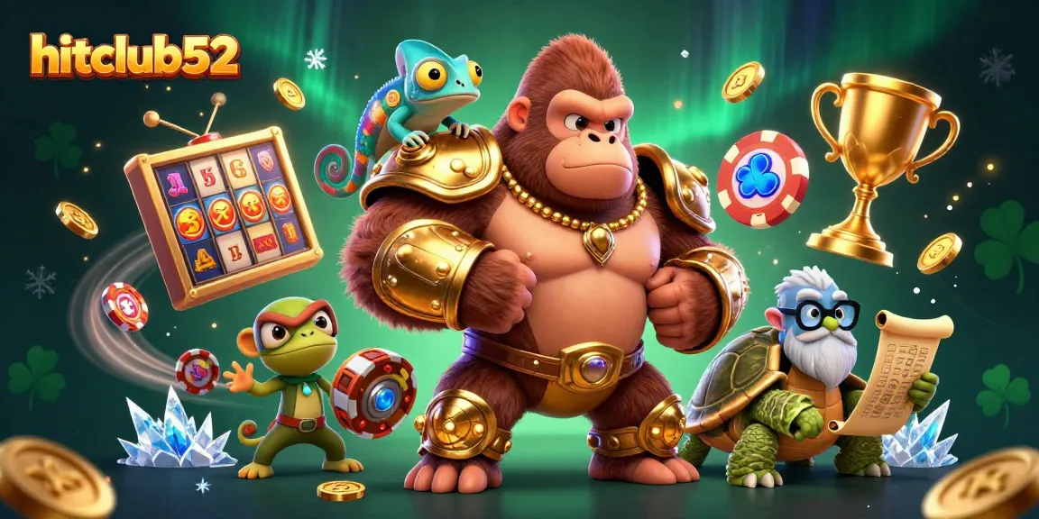 Spin the reels and win big with hitclub52's vibrant casino scene filled with action and excitement.