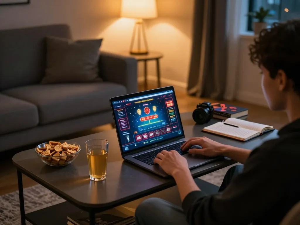 Experience thrilling gameplay on 28bets with engaging online casino games in a cozy home setup.