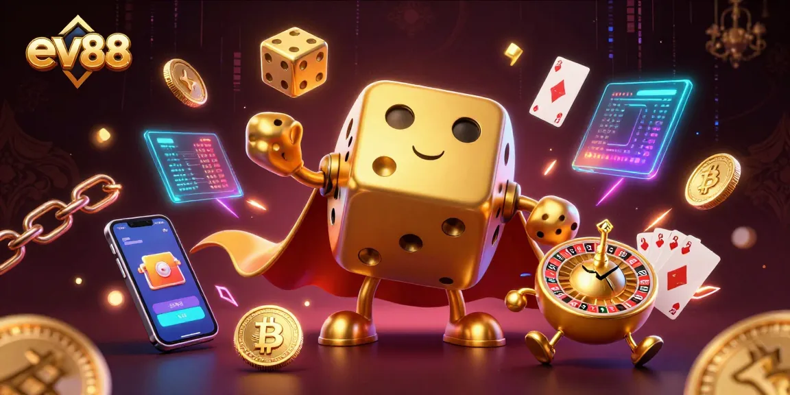Engage in thrilling gambling adventures with ev88 through a dynamic 3D casino scene featuring unique game elements.