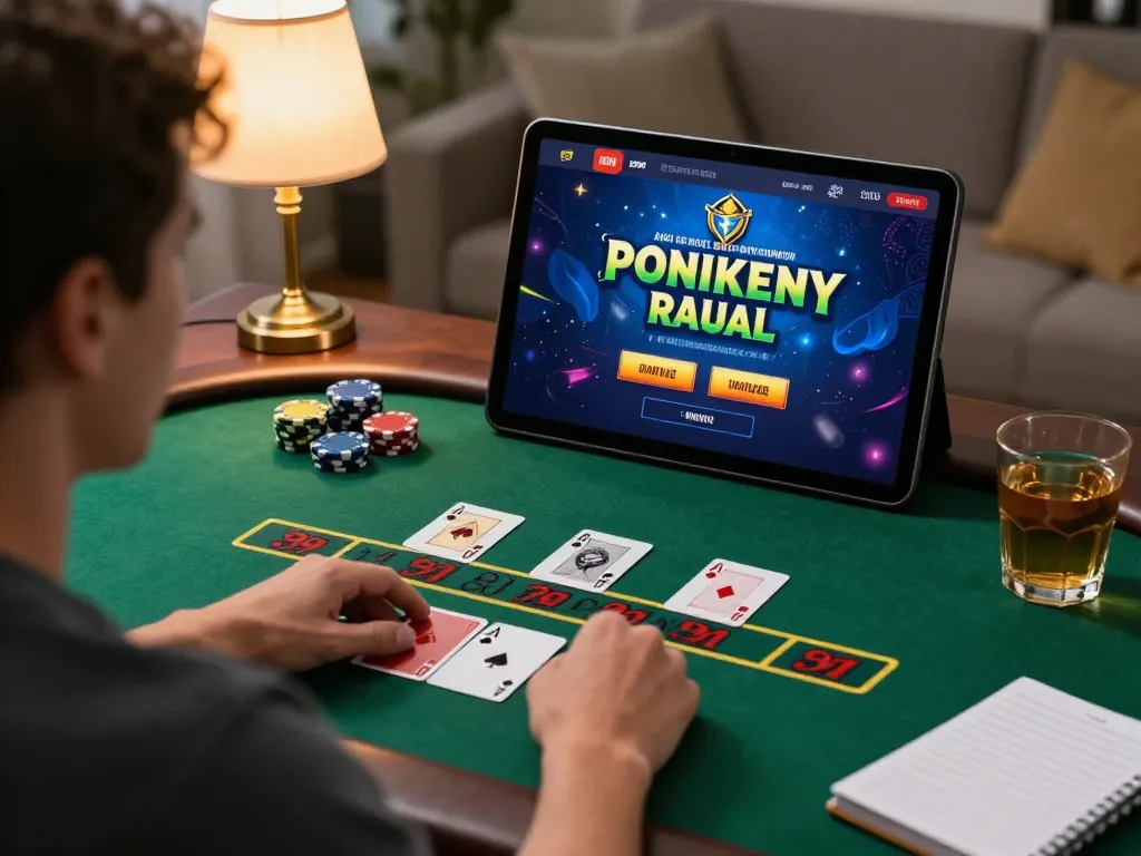 DEBET player enjoying online blackjack game from home with cozy atmosphere