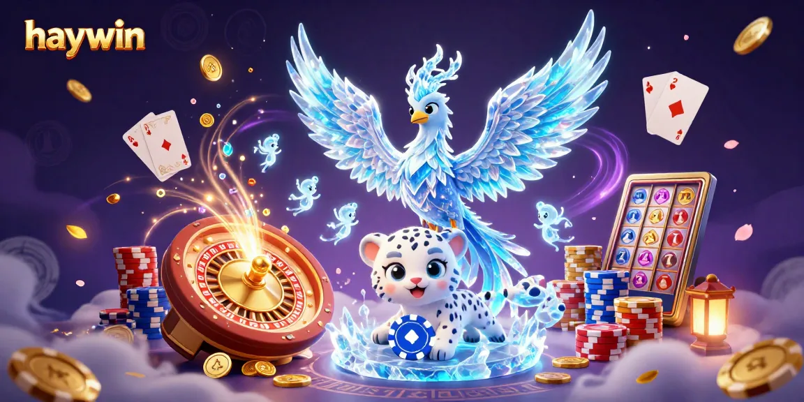 Play thrilling games at haywin, featuring an enchanting ice phoenix and dazzling casino elements.