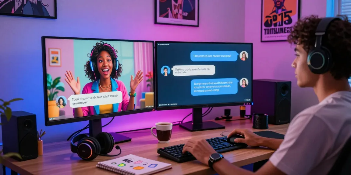 Engaging with an nsfw chat bot in a modern digital workspace, featuring AI character interactions and vibrant ambient lighting.