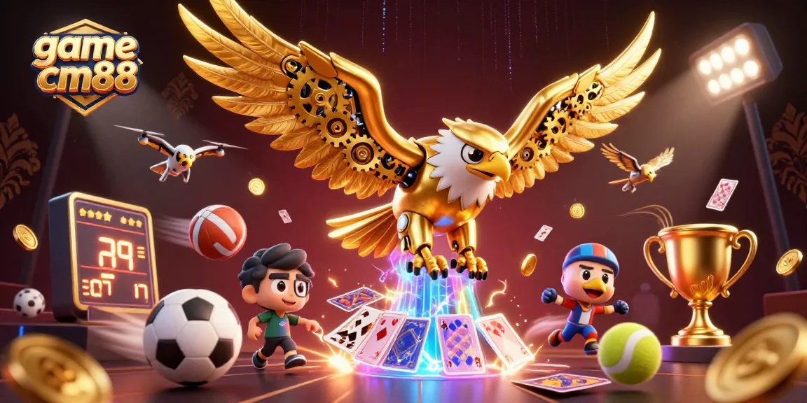 Experience the excitement of game cm88 with a dynamic 3D casino scene showcasing unique elements and characters.