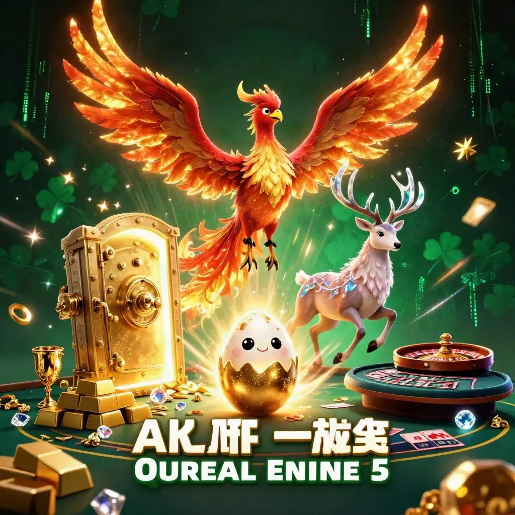 Tre magiska casinodjur bland guld, neon och öppnad skattkammare på mörk smaragd bakgrund.