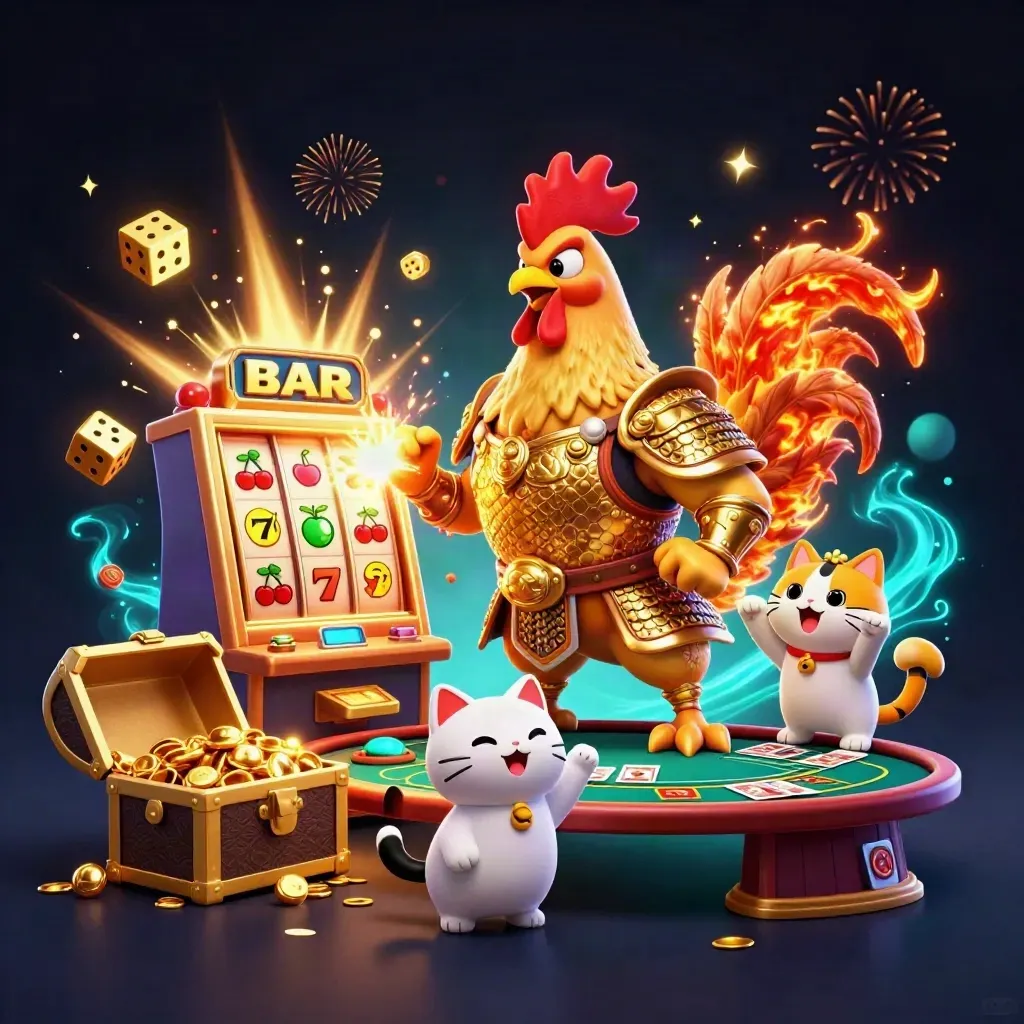 Tuppkrigare, drakunge och lyckokatt bland guld, mynt, eld och casinoeffekter