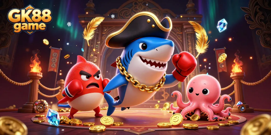 Engage with the GK88 game in this vivid illustration featuring animated characters amidst shimmering casino action.
