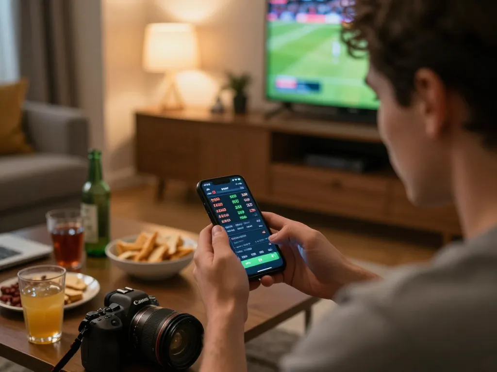 Engaging in game 98win sports betting action on a smartphone at home with live odds featured.