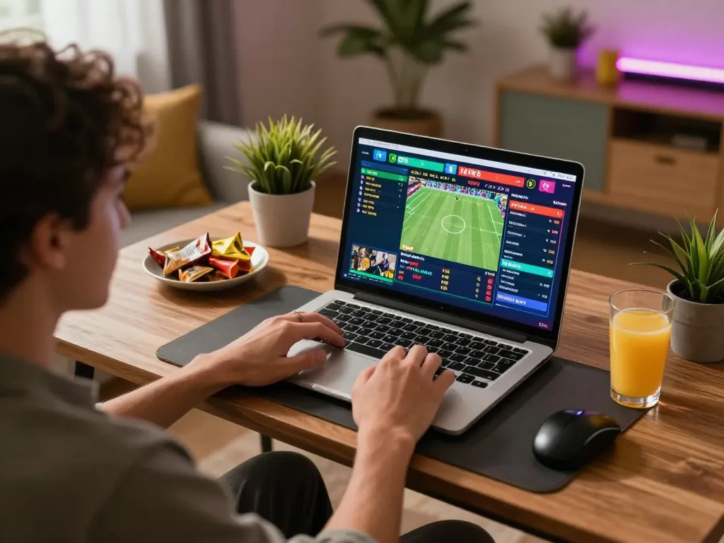 Engaging in sports betting on lode88vi with live odds displayed on a laptop