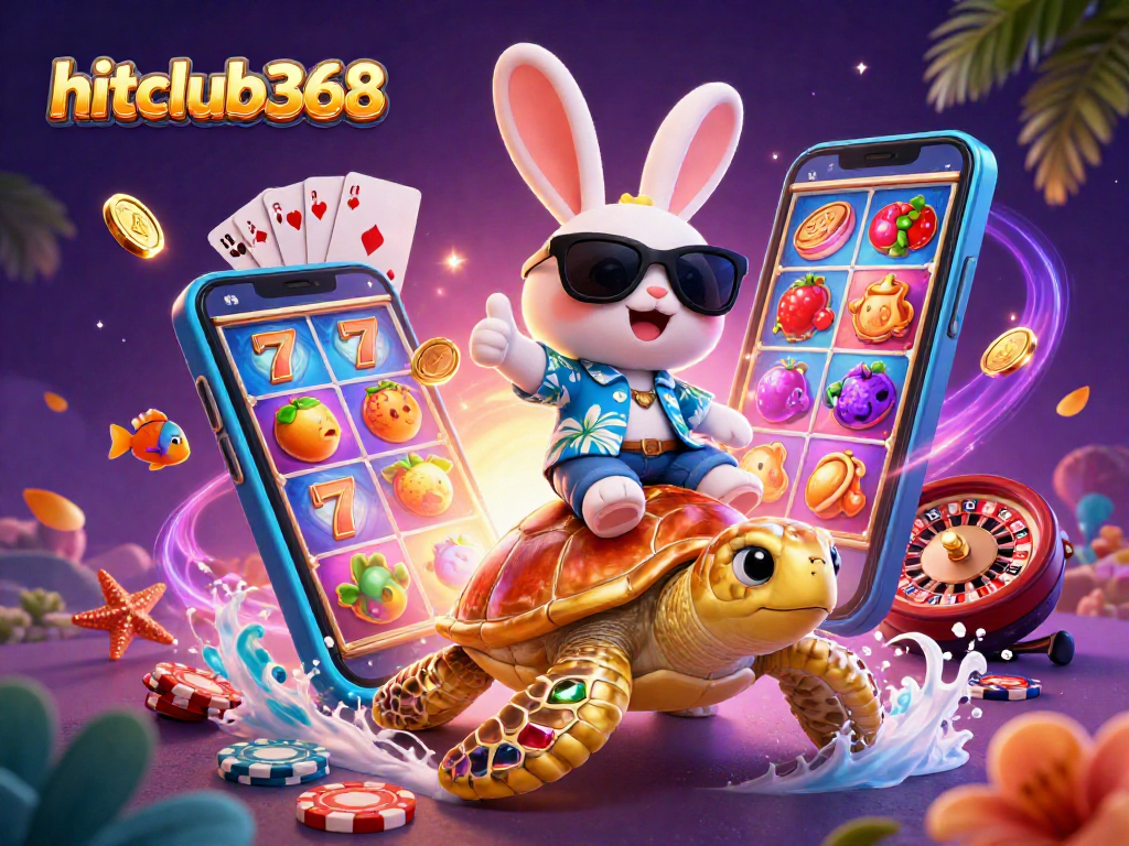 Play exciting games at hitclub368 with a vibrant scene of a lucky rabbit and golden sea turtle.