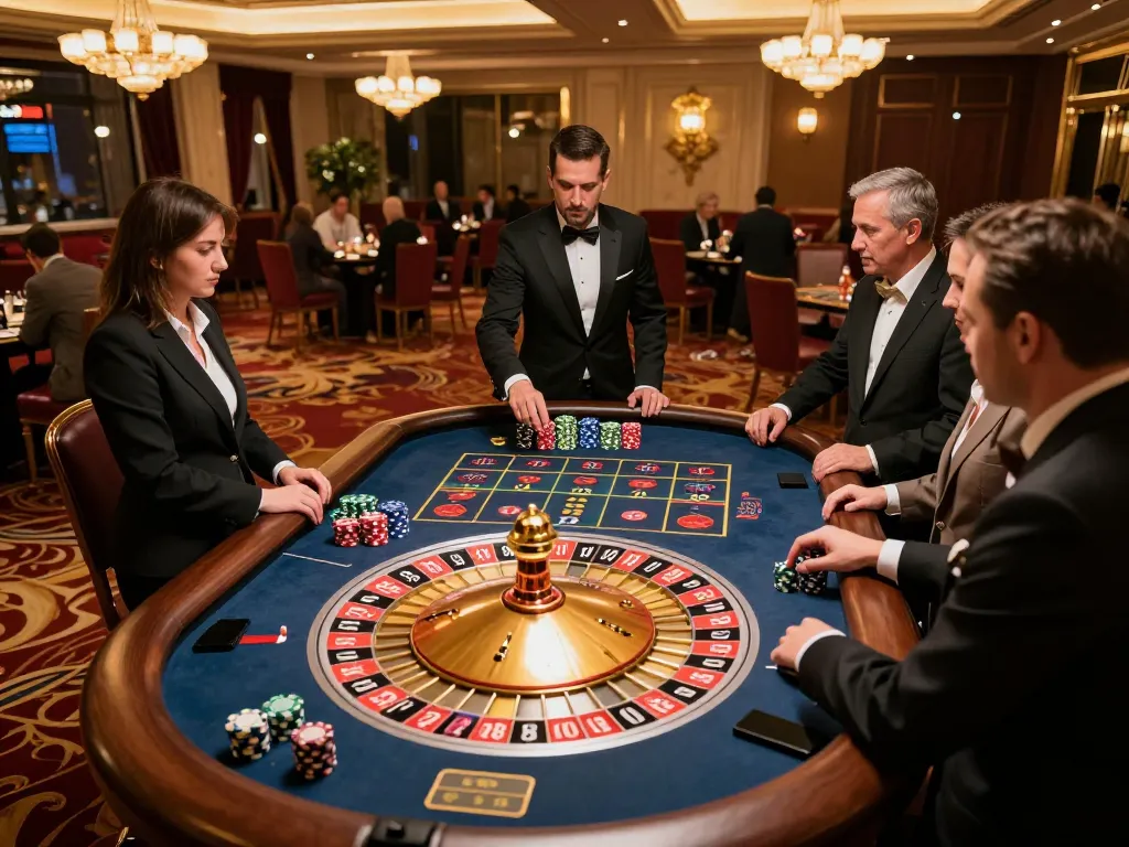 Players engaging in an exciting roulette game at FUN 79 casino, showcasing vibrant atmosphere and strategic betting.