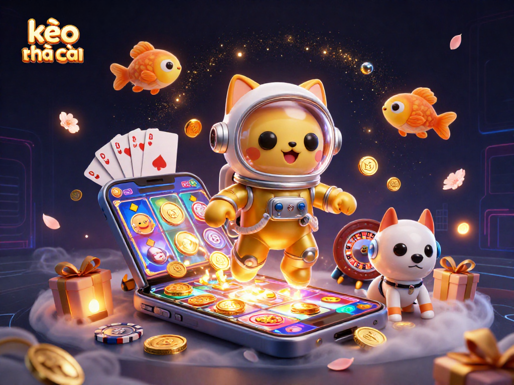 Engage with the thrilling kèo nhà cái world featuring a space astronaut cat and a robot dog surrounded by dynamic casino elements.
