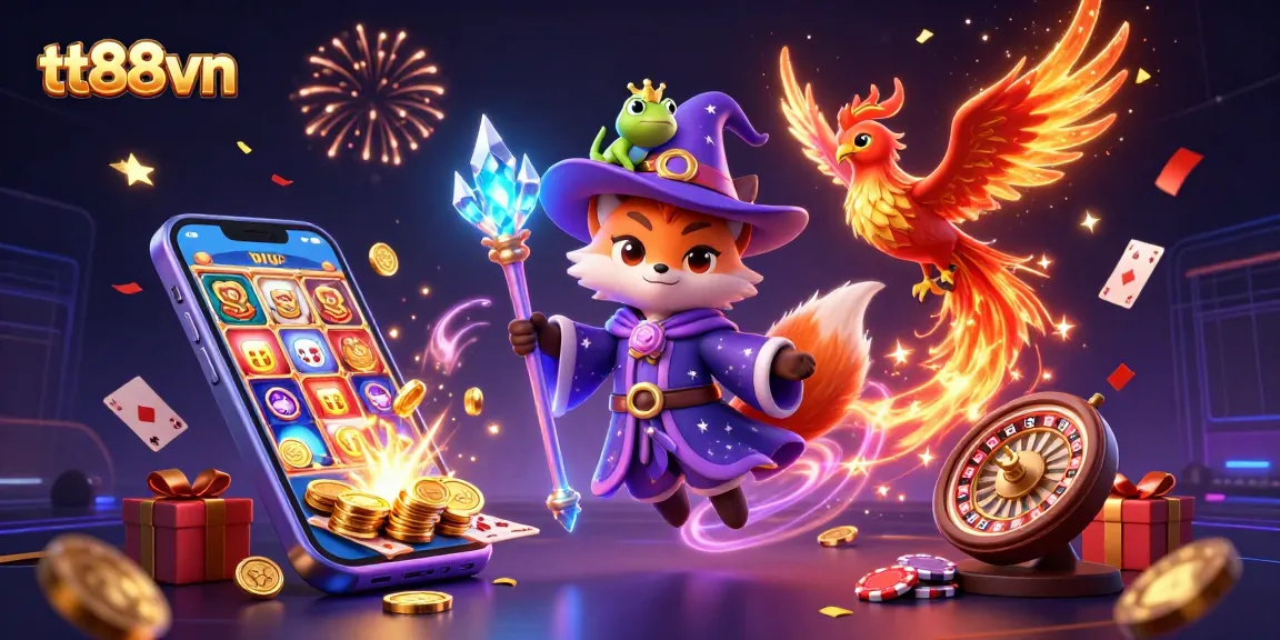 Engage with exciting gaming experiences at tt88vn featuring a wizard fox and vibrant casino elements.