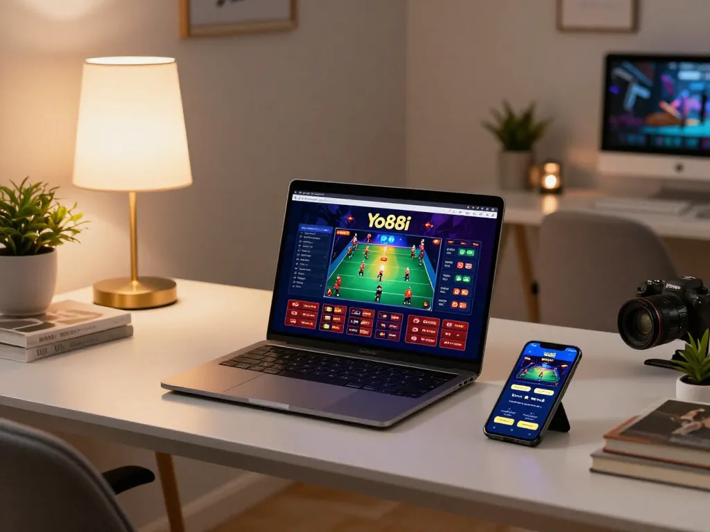 Players enjoy strategic gameplay on Yo88i's online casino interface in a cozy home setup.