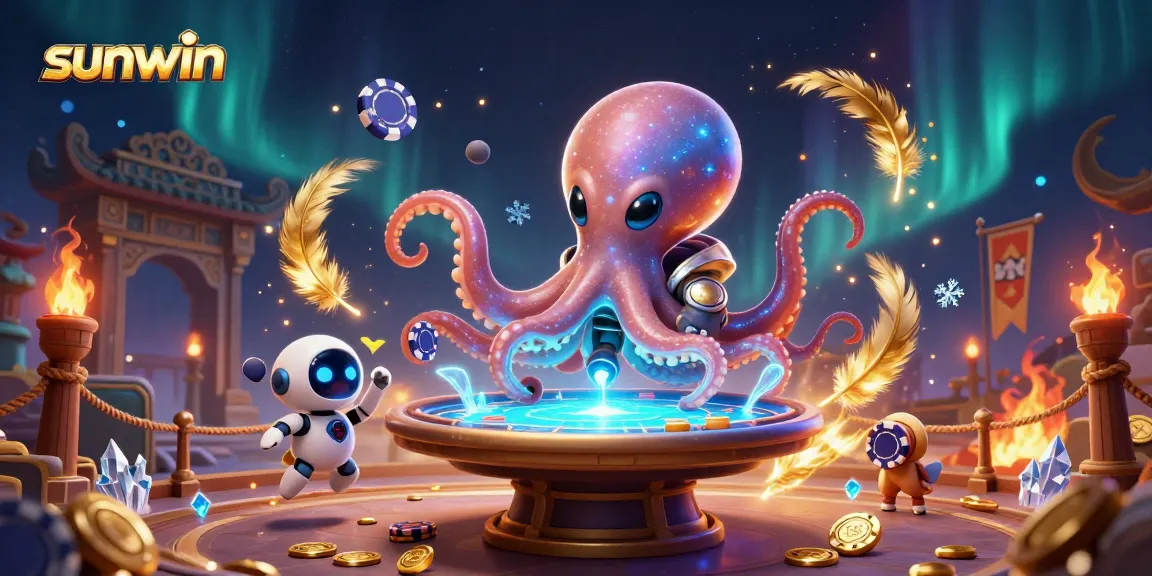 Experience thrilling gaming at sunwin with an alien octopus playing poker in space.