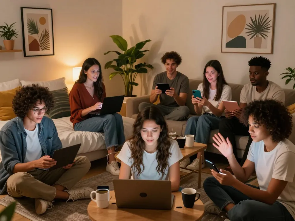 Engaging sex chat scene with diverse individuals enjoying intimate online conversations in cozy settings.