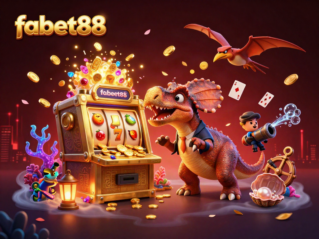Experience fabet88 excitement as cartoon dinosaurs engage in thrilling jackpot slot action.