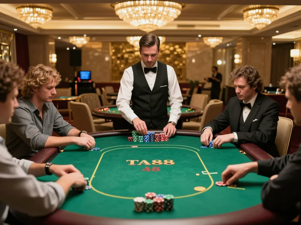 TA88 poker strategists engaging in high-stakes gameplay with precision and excitement