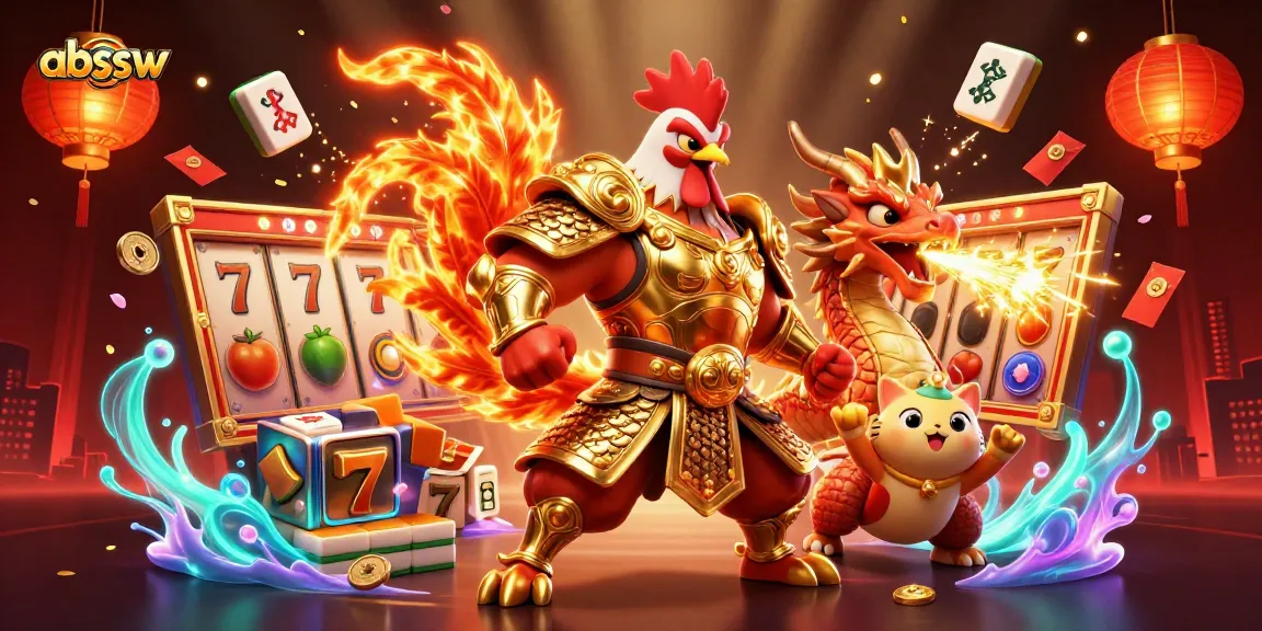 Engage in thrilling slots action with abssw, featuring an epic rooster warrior and dragon hatchling!