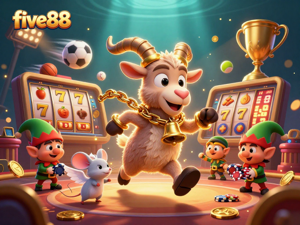 Engage in thrilling casino action at five88 with festive characters, lively games, and vibrant colors.