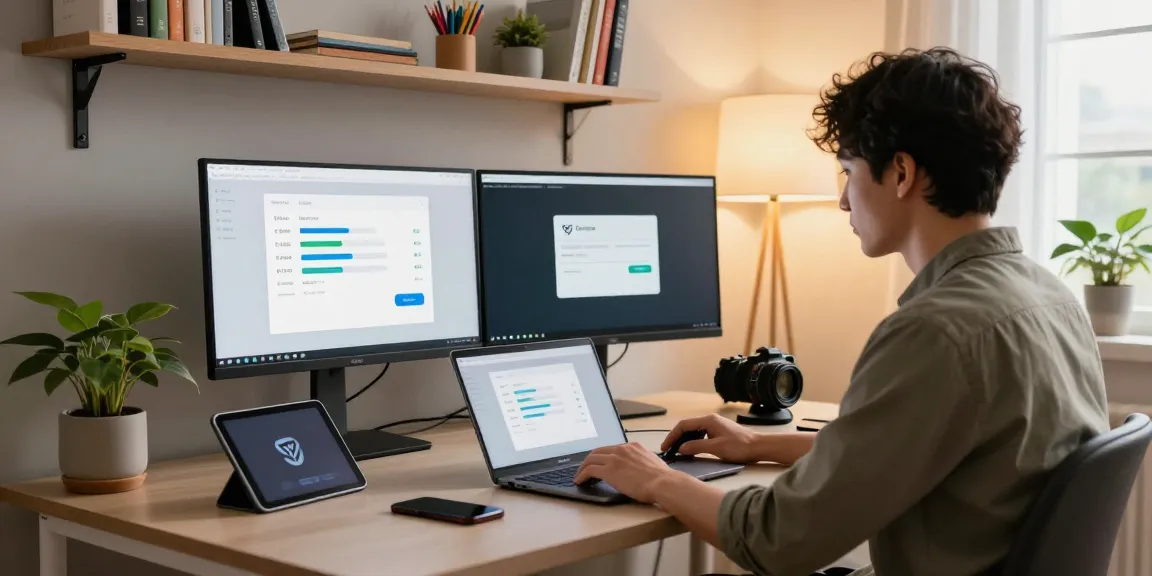 WPS Download process in a modern home office workspace with stylish tech gadgets.