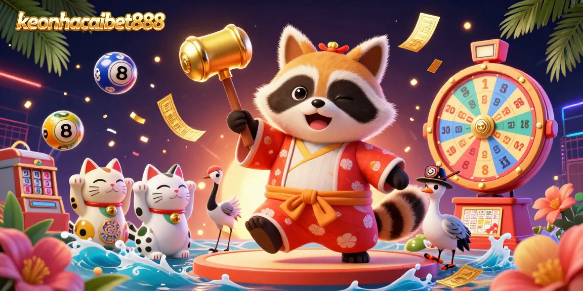 Engage with keonhacaibet888 and enjoy the vibrant world of gambling with dynamic scenes featuring cheerful characters and exciting game elements.