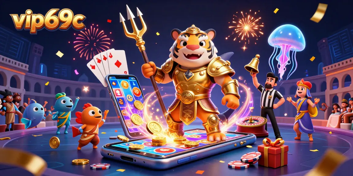 Experience thrilling gameplay with vip69c, featuring a shark in gladiator armor in vibrant underwater casino.