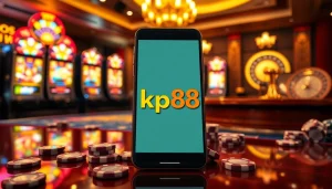 Experience gaming excitement with the kp88 app showcased on a luxury casino table setting.