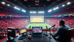 Engaging and vibrant sports broadcasting scene capturing live event coverage.