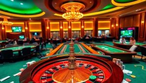 Experience the excitement of Luck8 with vibrant casino tables and poker chips.