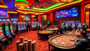 Experience thrilling gameplay at SKY88 casino with vibrant slot machines and exciting poker action.