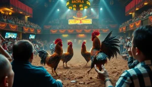 Exciting live cockfighting action featured in đá gà trực tiếp with dynamic match visuals and engaged audience.