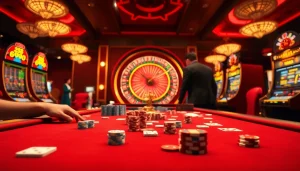 Winning at RED88's vibrant casino table featuring cards and dice.