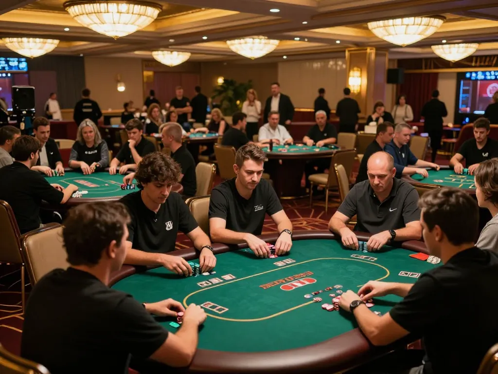 Players strategizing in a high-stakes poker game at the casino floor featuring SC88 tables.